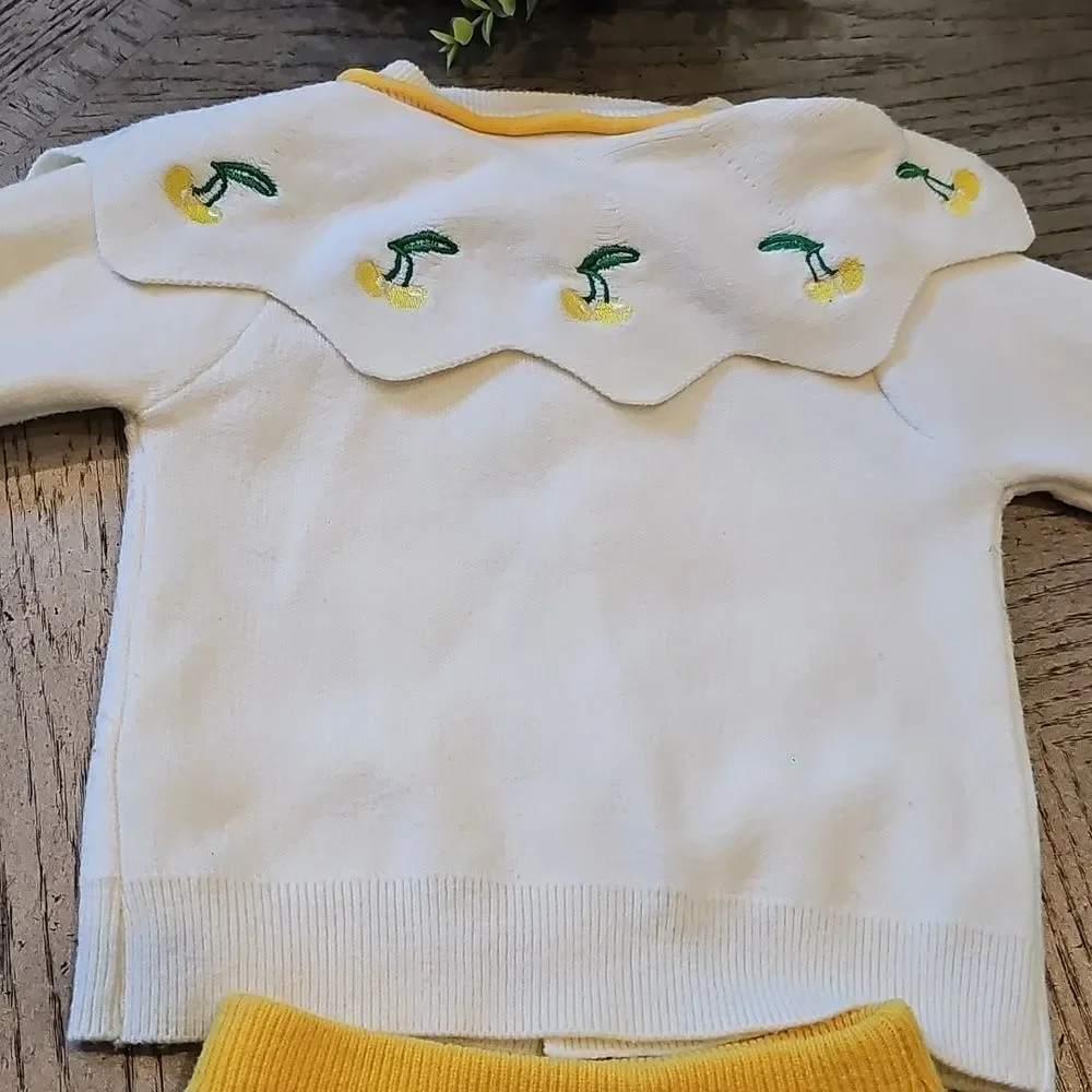 5T Yellow pleated knit skirt and cardigan jacket set
